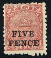'FIVE PENCE' on 6 p red