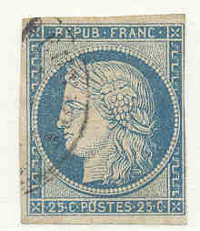 'Ceres' imperforated 25 c blue