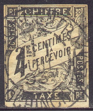 4 c black postage due stamp used in Cochin Chine
