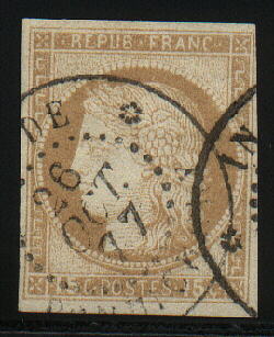 Pondichery obliteration on 15 c brown Ceres stamp