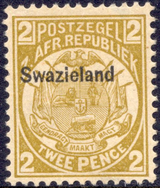 2 p yellow, with 'Swazieland' overprint