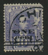 'ONE cent' on 10 c blue
